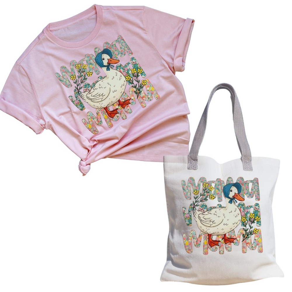 Pink Graphic Tee and White Tote Set